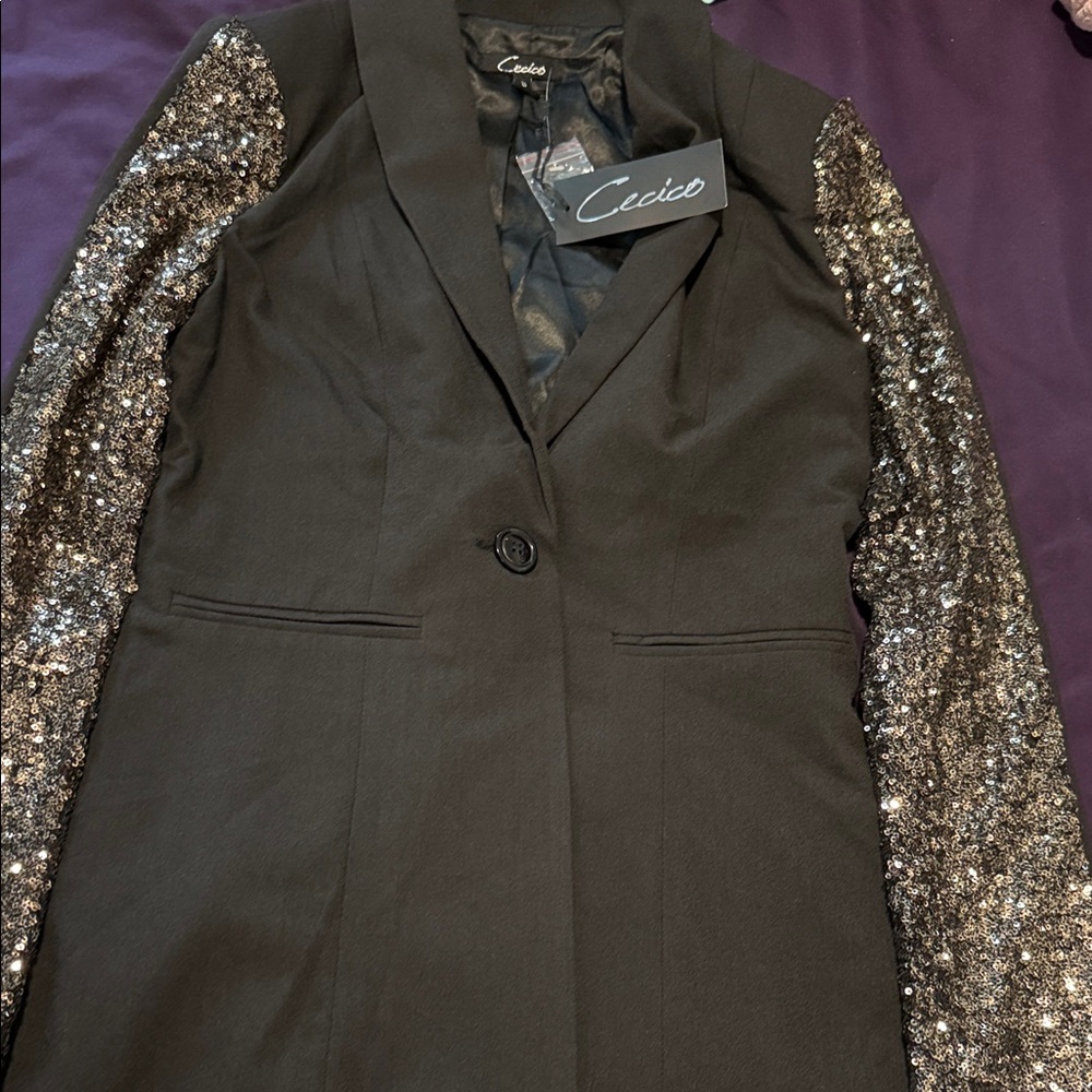 Cecico Black Blazer with Sequin Sleeves